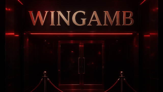 Lüks bir casino girişinde ortada büyük WINGAMB yazısı ve kırmızı neon aydınlatmalar