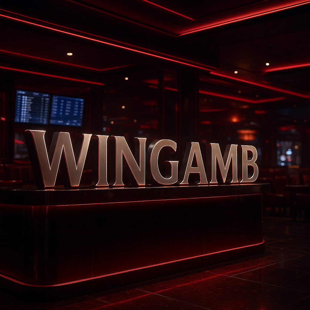Wingamb illuminated in a luxury casino sportsbook setting with black and crimson accents - hero