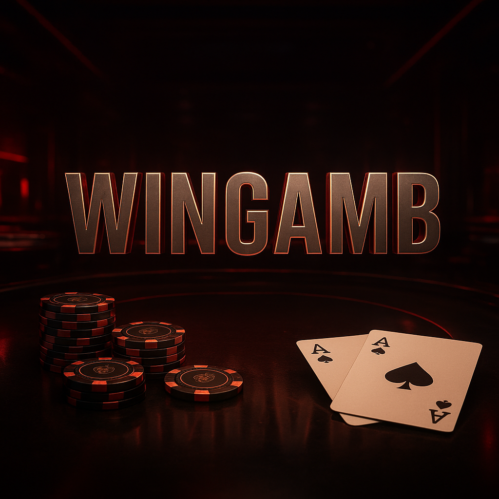 Wingamb turnuvaları için lüks casino atmosferinde ortada WINGAMB yazısı ve turnuva detayları - hero
