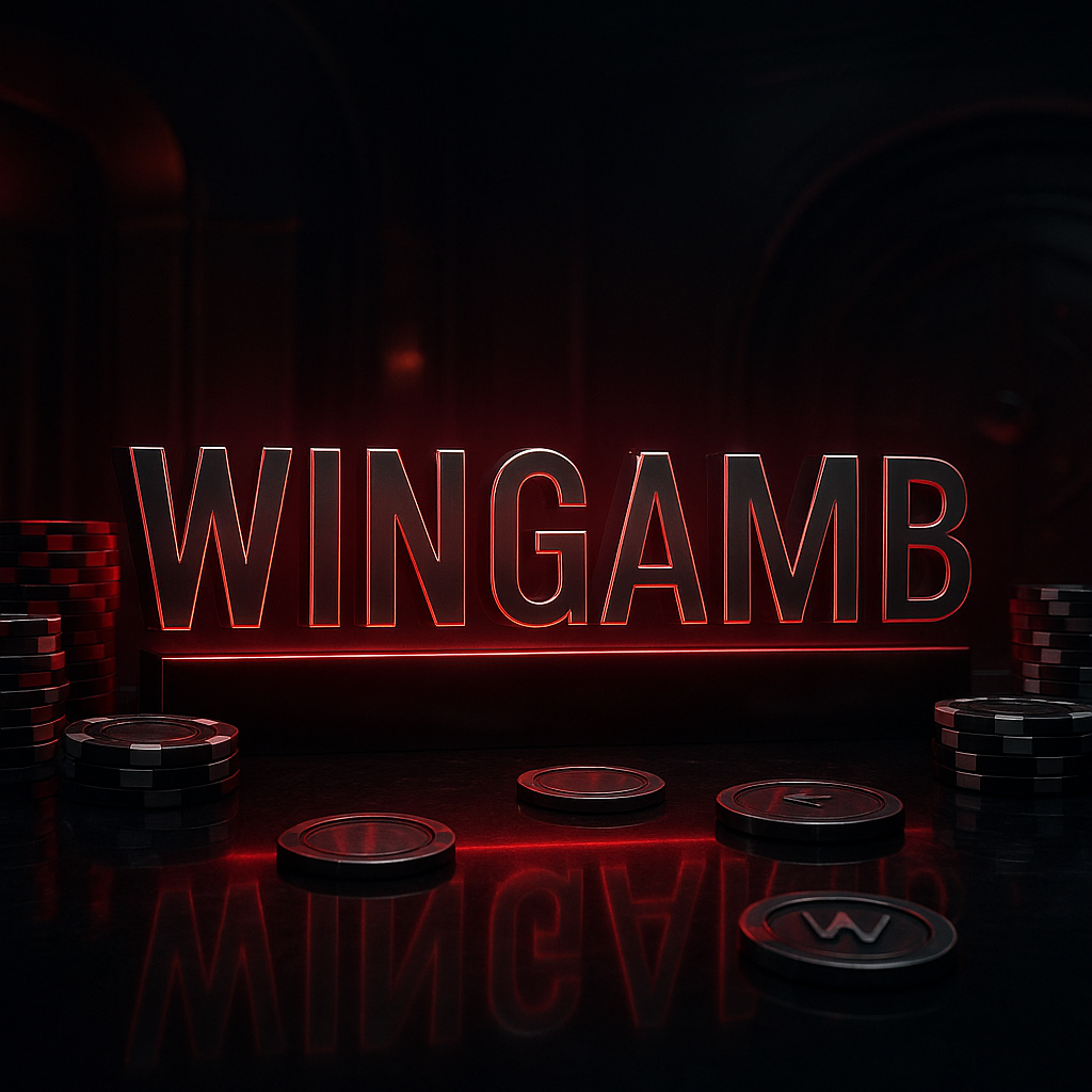 Lüks bir casinoda, ortada parlayan WINGAMB yazısı ve premium ödeme jetonları - hero