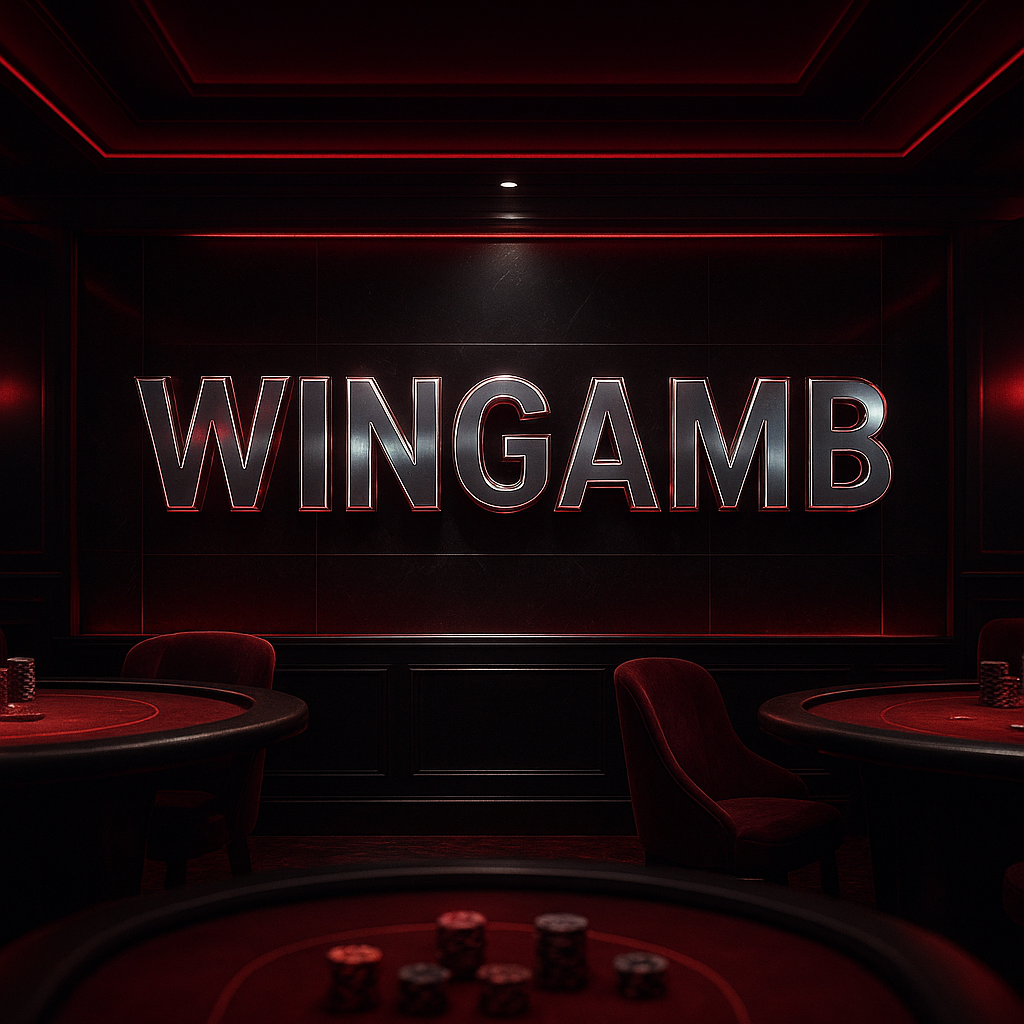 Lüks bir casinoda WINGAMB yazısı merkezde, siyah ve kırmızı tonlarda premium bir ortam - hero